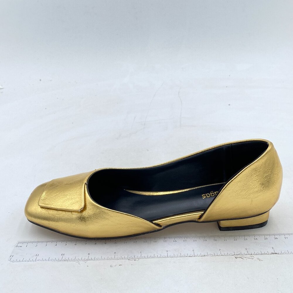 Wo Wagas Gold Side Cut Block Low Heels Square Toe Pump Slip On Shoe Working Shop